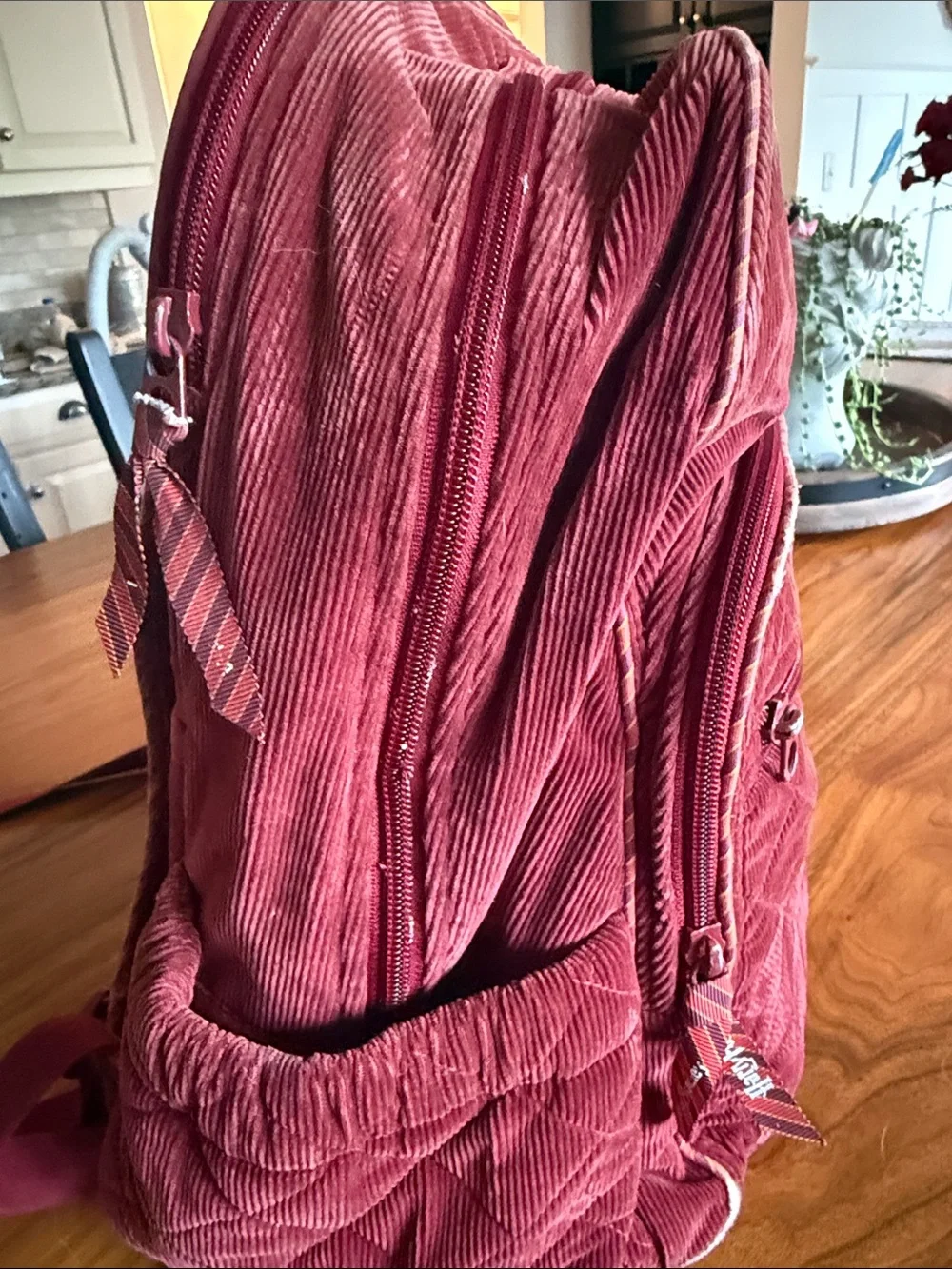 Vera Bradley Quilted Corduroy Backpack in Burgundy with Gryffindor Crest